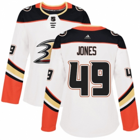 Women's Adidas Anaheim Ducks 49 Max Jones Authentic White Away NHL Jersey