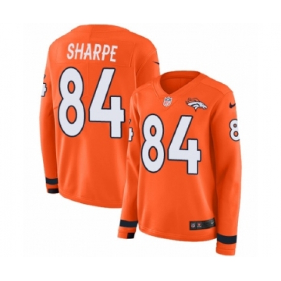 Women's Nike Denver Broncos 84 Shannon Sharpe Limited Orange Therma Long Sleeve NFL Jersey