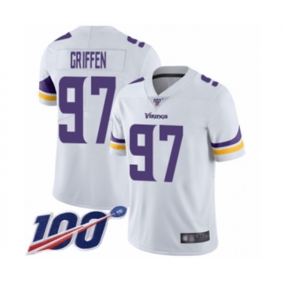 Men's Minnesota Vikings 97 Everson Griffen White Vapor Untouchable Limited Player 100th Season Football Jersey