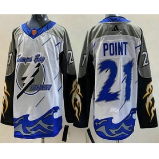 Men's Tampa Bay Lightning 21 Brayden Point White 2022 Reverse Retro Authentic Jersey