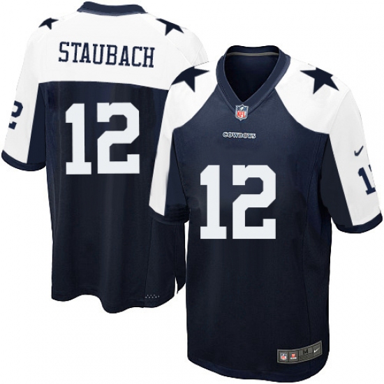 Men's Nike Dallas Cowboys 12 Roger Staubach Game Navy Blue Throwback Alternate NFL Jersey