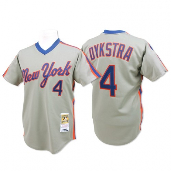 Men's Mitchell and Ness New York Mets 4 Lenny Dykstra Authentic Grey Throwback MLB Jersey