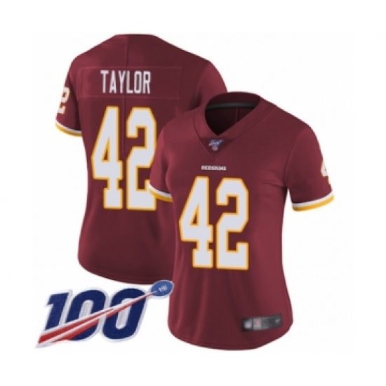 Women's Washington Redskins 42 Charley Taylor Burgundy Red Team Color Vapor Untouchable Limited Player 100th Season Football Jersey