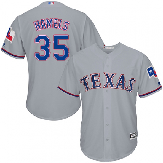 Men's Majestic Texas Rangers 35 Cole Hamels Replica Grey Road Cool Base MLB Jersey