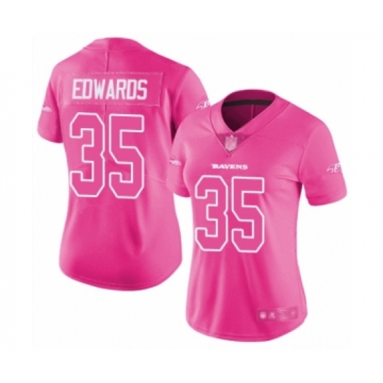 Women's Baltimore Ravens 35 Gus Edwards Limited Pink Rush Fashion Football Jersey