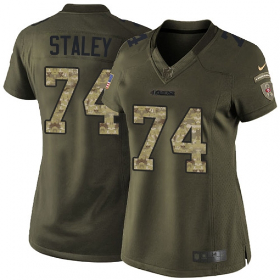 Women's Nike San Francisco 49ers 74 Joe Staley Elite Green Salute to Service NFL Jersey