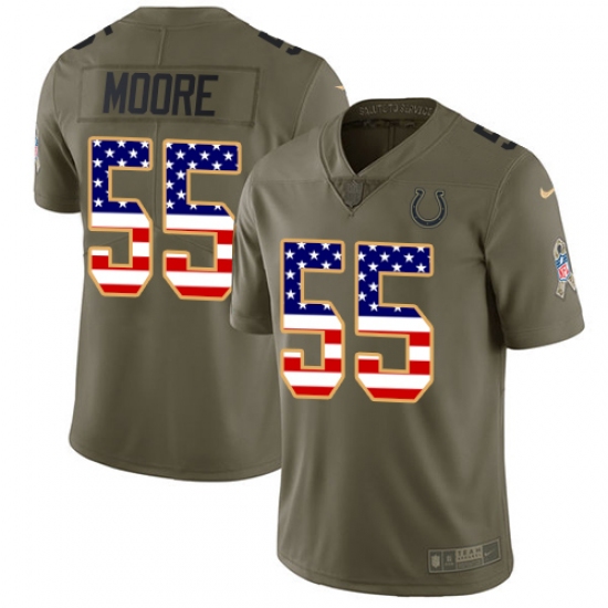 Men's Nike Indianapolis Colts 55 Skai Moore Limited Olive USA Flag 2017 Salute to Service NFL Jersey