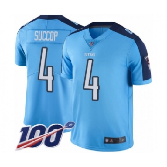 Men's Tennessee Titans 4 Ryan Succop Limited Light Blue Rush Vapor Untouchable 100th Season Football Jersey