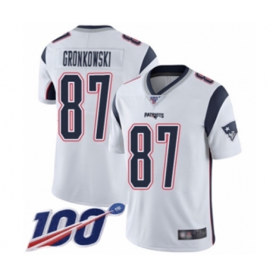 Men's New England Patriots 87 Rob Gronkowski White Vapor Untouchable Limited Player 100th Season Football Jersey