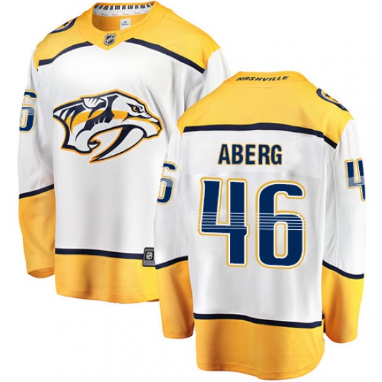 Youth Nashville Predators 46 Pontus Aberg Fanatics Branded White Away Breakaway NHL Jersey