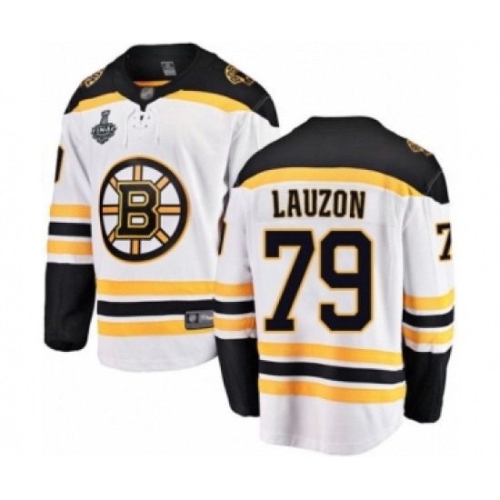 Men's Boston Bruins 79 Jeremy Lauzon Authentic White Away Fanatics Branded Breakaway 2019 Stanley Cup Final Bound Hockey Jersey