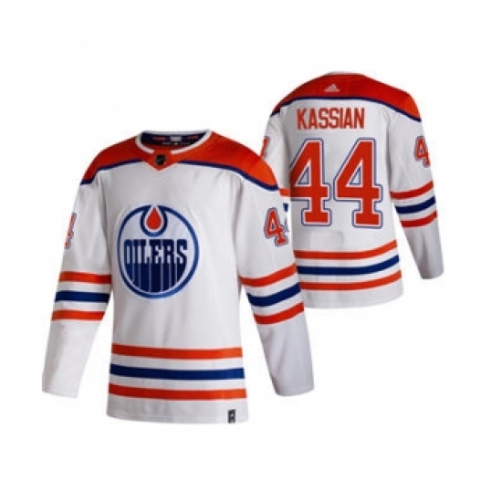 Men's Edmonton Oilers 44 Zack Kassian White 2020-21 Reverse Retro Alternate Hockey Jersey