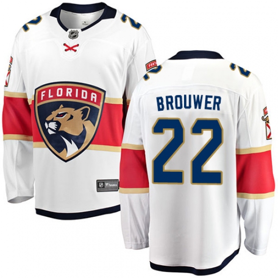 Men's Florida Panthers 22 Troy Brouwer Authentic White Away Fanatics Branded Breakaway NHL Jersey