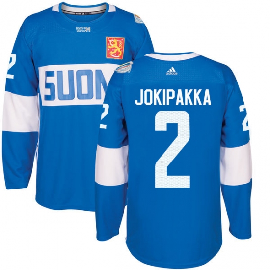 Men's Adidas Team Finland 2 Jyrki Jokipakka Premier Blue Away 2016 World Cup of Hockey Jersey