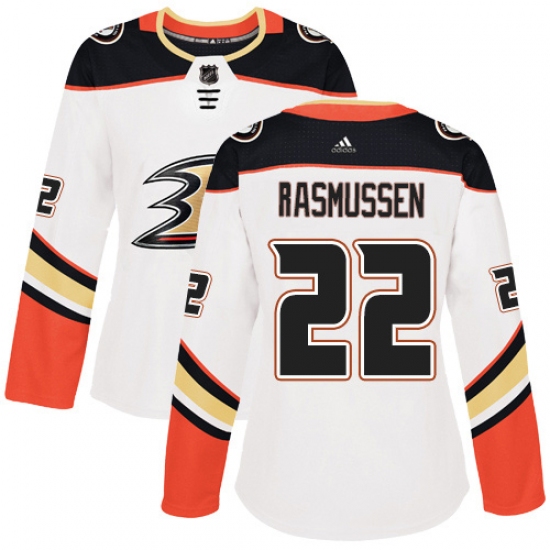 Women's Adidas Anaheim Ducks 22 Dennis Rasmussen Authentic White Away NHL Jersey