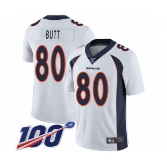 Men's Denver Broncos 80 Jake Butt White Vapor Untouchable Limited Player 100th Season Football Jersey