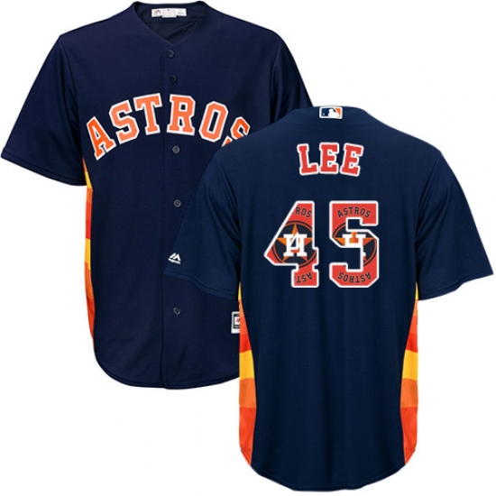 Men's Majestic Houston Astros 45 Carlos Lee Authentic Navy Blue Team Logo Fashion Cool Base MLB Jersey