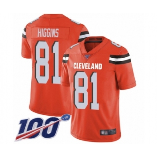 Men's Cleveland Browns 81 Rashard Higgins Orange Alternate Vapor Untouchable Limited Player 100th Season Football Jersey