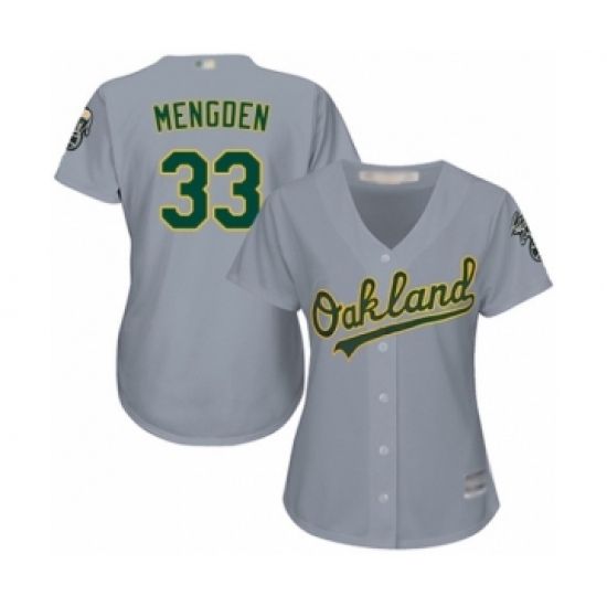 Women's Oakland Athletics 33 Daniel Mengden Authentic Grey Road Cool Base Baseball Player Jersey
