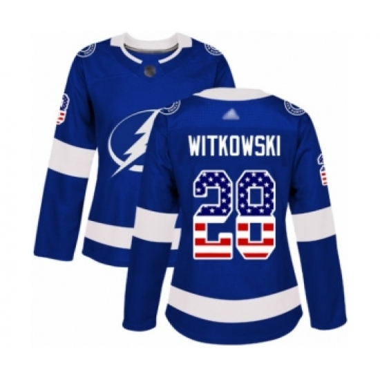 Women's Tampa Bay Lightning 28 Luke Witkowski Authentic Blue USA Flag Fashion Hockey Jersey