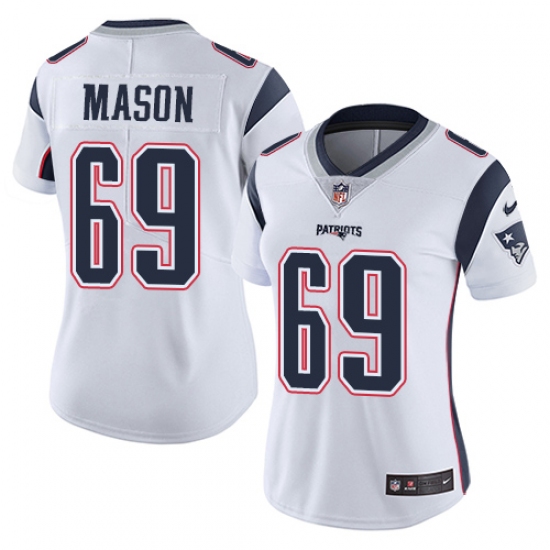 Women's Nike New England Patriots 69 Shaq Mason White Vapor Untouchable Limited Player NFL Jersey