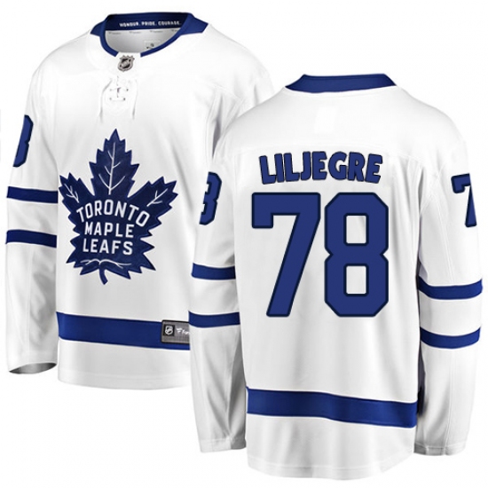 Men's Toronto Maple Leafs 78 Timothy Liljegren Authentic White Away Fanatics Branded Breakaway NHL Jersey