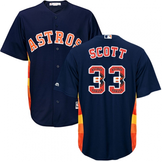 Men's Majestic Houston Astros 33 Mike Scott Authentic Navy Blue Team Logo Fashion Cool Base MLB Jersey