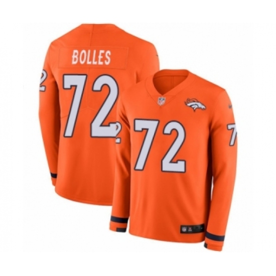 Youth Nike Denver Broncos 72 Garett Bolles Limited Orange Therma Long Sleeve NFL Jersey