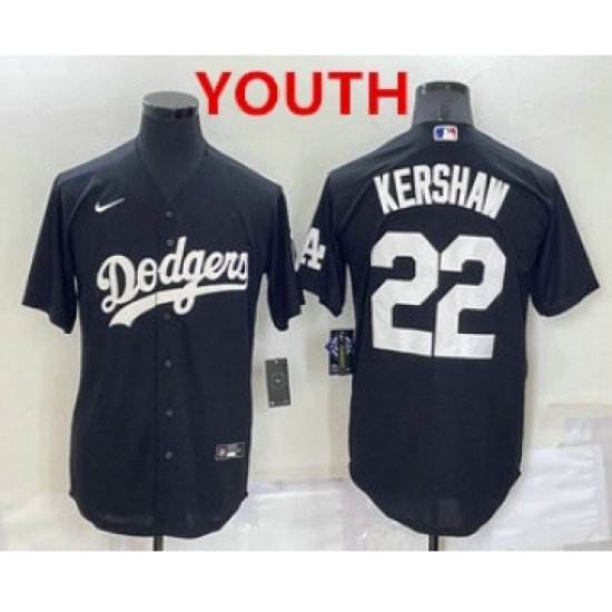 Youth Los Angeles Dodgers 22 Clayton Kershaw Black Turn Back The Clock Stitched Cool Base Jersey