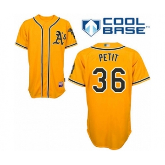 Youth Oakland Athletics 36 Yusmeiro Petit Authentic Gold Alternate 2 Cool Base Baseball Player Jersey