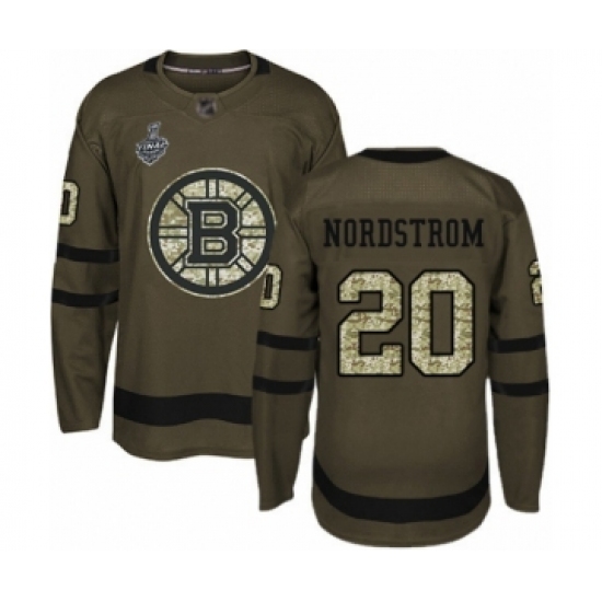 Men's Boston Bruins 20 Joakim Nordstrom Authentic Green Salute to Service 2019 Stanley Cup Final Bound Hockey Jersey