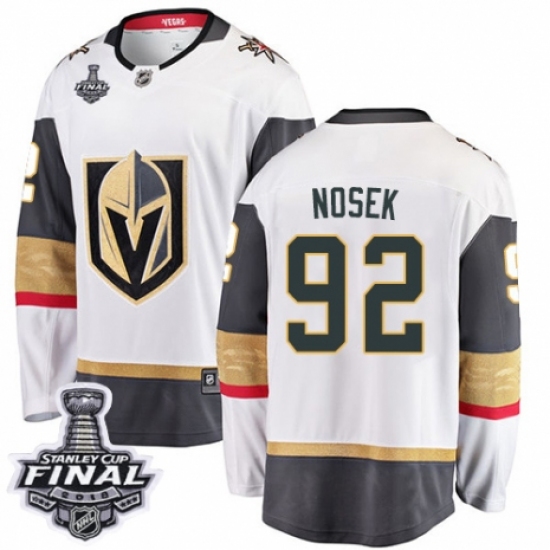 Youth Vegas Golden Knights 92 Tomas Nosek Authentic White Away Fanatics Branded Breakaway 2018 Stanley Cup Final NHL Jersey