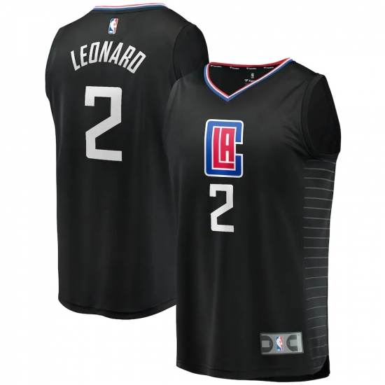 Youth LA Clippers 2 Kawhi Leonard Fanatics Branded Black 2020-21 Fast Break Player Jersey