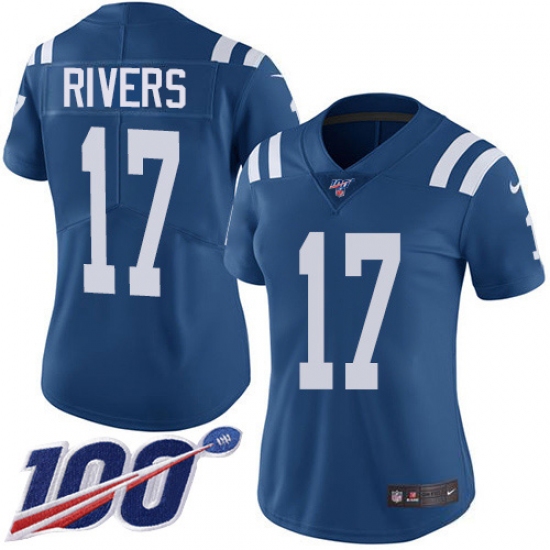 Women's Nike Indianapolis Colts 17 Philip Rivers Royal Blue Stitched NFL Limited Rush 100th Season Jersey