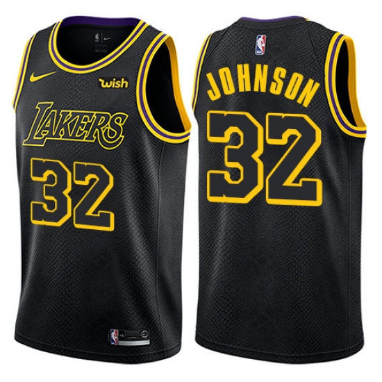 Women's Nike Los Angeles Lakers 32 Magic Johnson Swingman Black NBA Jersey - City Edition