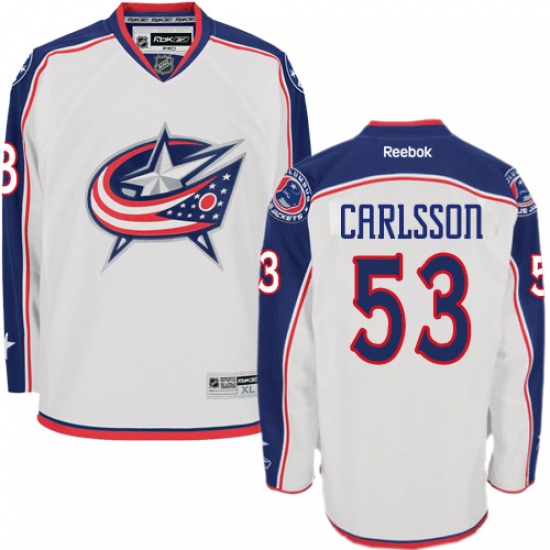 Youth Reebok Columbus Blue Jackets 53 Gabriel Carlsson Authentic White Away NHL Jersey