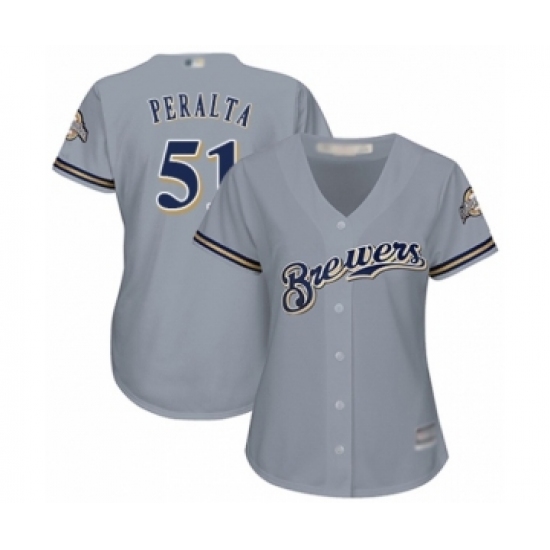 Women's Milwaukee Brewers 51 Freddy Peralta Authentic Grey Road Cool Base Baseball Player Jersey