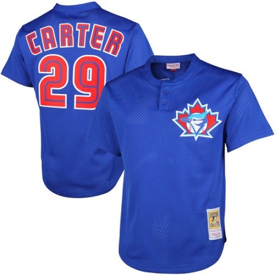 Men's Mitchell and Ness 1997 Toronto Blue Jays 29 Joe Carter Authentic Blue Throwback MLB Jersey