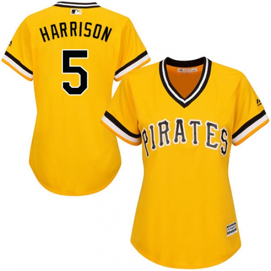 Women's Majestic Pittsburgh Pirates 5 Josh Harrison Authentic Gold Alternate Cool Base MLB Jersey