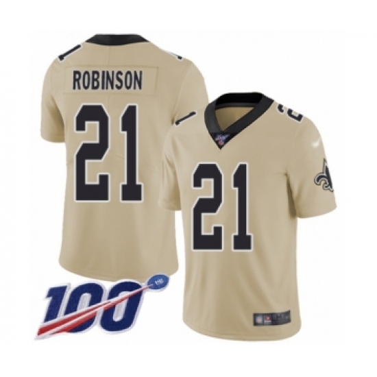 Men's New Orleans Saints 21 Patrick Robinson Limited Gold Inverted Legend 100th Season Football Jersey