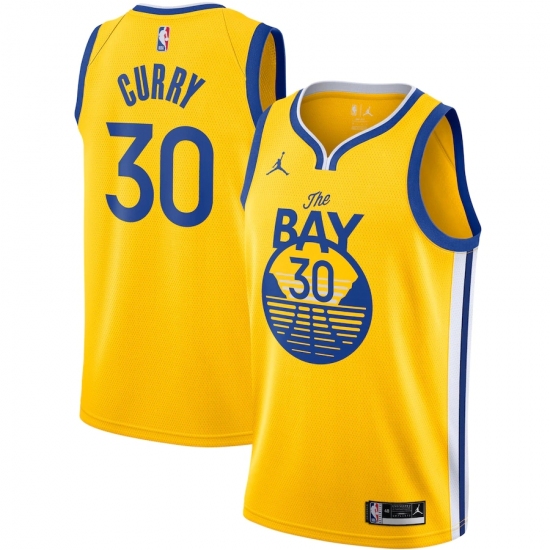 Men's Golden State Warriors 30 Stephen Curry Jordan Brand Gold 2020-21 Swingman Jersey