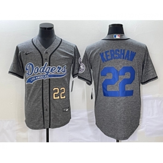 Men's Los Angeles Dodgers 22 Clayton Kershaw Number Grey Gridiron Cool Base Stitched Baseball Jersey