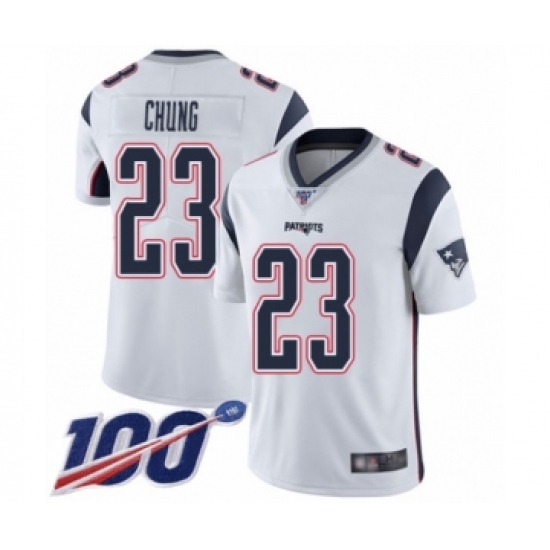 Men's New England Patriots 23 Patrick Chung White Vapor Untouchable Limited Player 100th Season Football Jersey