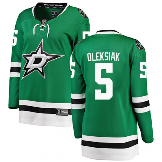 Women's Dallas Stars 5 Jamie Oleksiak Authentic Green Home Fanatics Branded Breakaway NHL Jersey