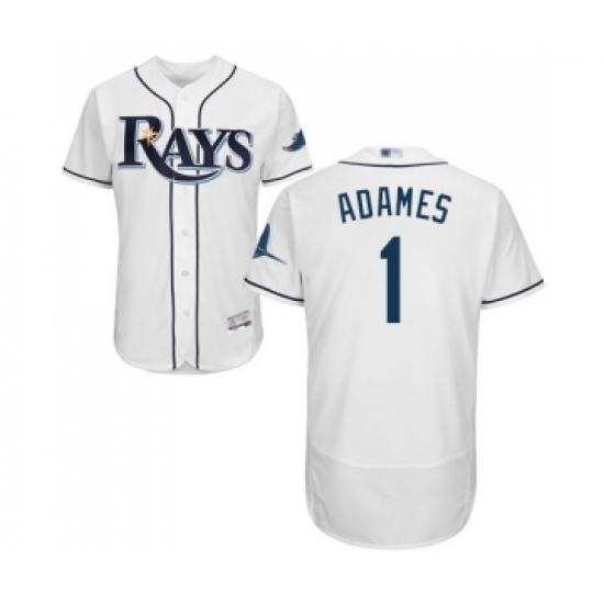 Men's Tampa Bay Rays 1 Willy Adames Home White Home Flex Base Authentic Collection Baseball Jersey