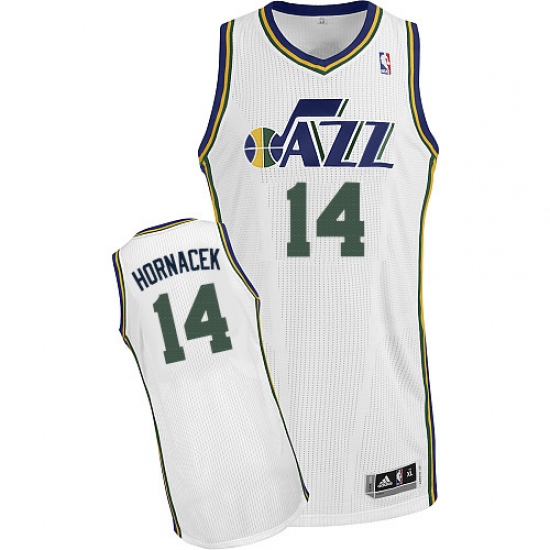 Men's Adidas Utah Jazz 14 Jeff Hornacek Authentic White Home NBA Jersey