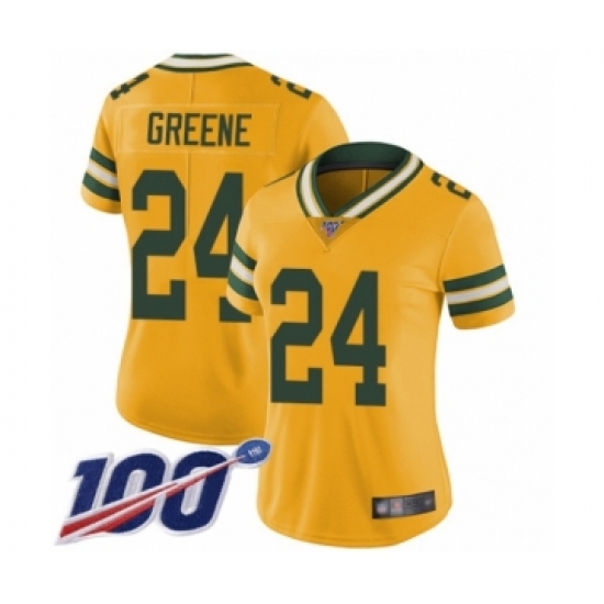 Women's Green Bay Packers 24 Raven Greene Limited Gold Rush Vapor Untouchable 100th Season Football Jersey
