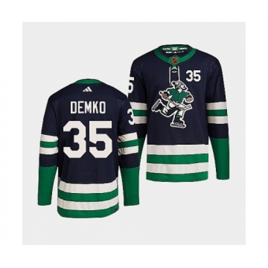 Men's Vancouver Canucks 35 Thatcher Demko Navy 2022 Reverse Retro Stitched Jersey