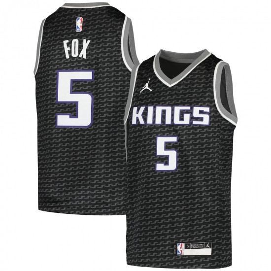 Youth Sacramento Kings 5 De'Aaron Fox Jordan Brand Black 2020-21 Swingman Player Jersey