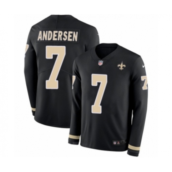 Men's Nike New Orleans Saints 7 Morten Andersen Limited Black Therma Long Sleeve NFL Jersey